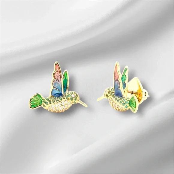 Rare Kate Spade Hummingbird Earrings with Green and Gold - Picture 3 of 9
